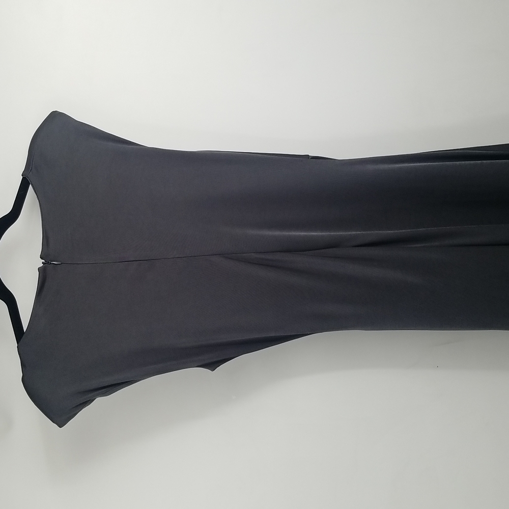 Express Gunmetal Gray Shoulder Pads Sleeveless Satiny Faux Wrap Rusched Dress - Picture 5 of 11